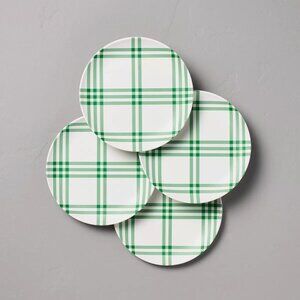 4pk Tri-Stripe Plaid Melamine Salad Plates, Hearth & Hand, Cream Green 8.8in